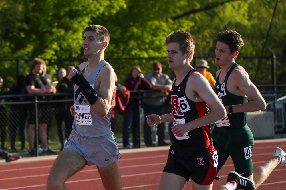 Iowa's Karson Sommer runs during the men's 1500-meter run at the Big Ten Outdoor Track and Field Championships at Francis X. Cretzmeyer Track on Friday, May 10, 2019. (Lily Smith/hawkeyesports.com)