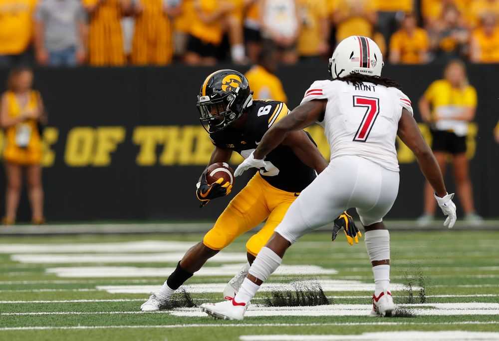 Iowa Hawkeyes wide receiver Ihmir Smith-Marsette (6) against the Northern Illinois Huskies Saturday, September 1, 2018 at Kinnick Stadium. (Brian Ray/hawkeyesports.com)