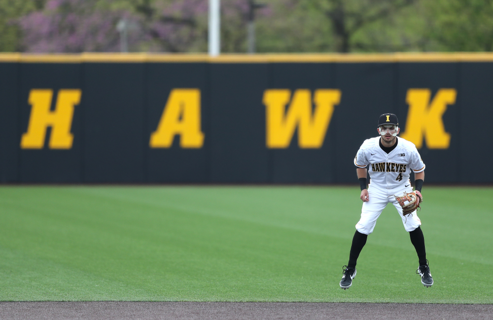 Iowa Hawkeyes infielder Mitchell Boe (4) against Michigan State Sunday, May 12, 2019 at Duane Banks Field. (Brian Ray/hawkeyesports.com)
