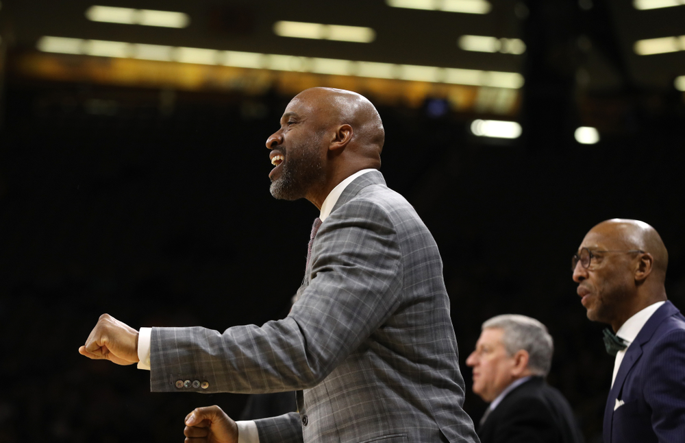 Iowa Hawkeyes assistant coach Andrew Francis against the Northwestern Wildcats Sunday, February 10, 2019 at Carver-Hawkeye Arena. (Brian Ray/hawkeyesports.com)