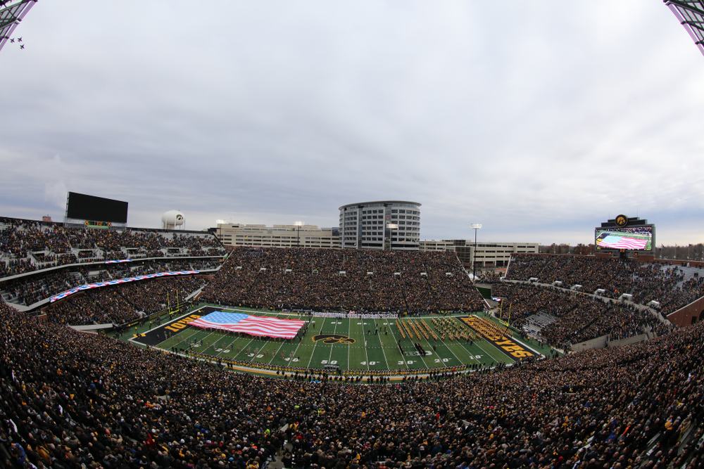 Thee F/A -18 fighters fly over before the Iowa Hawkeyes game against the Northwestern Wildcats Saturday, November 10, 2018 at Kinnick Stadium. (Brian Ray/hawkeyesports.com)