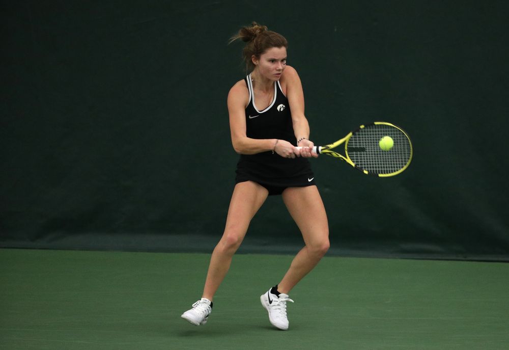 Iowa's Cloe Ruette against the Penn State Nittany Lions Sunday, February 24, 2019 at the Hawkeye Tennis and Recreation Complex. (Brian Ray/hawkeyesports.com)