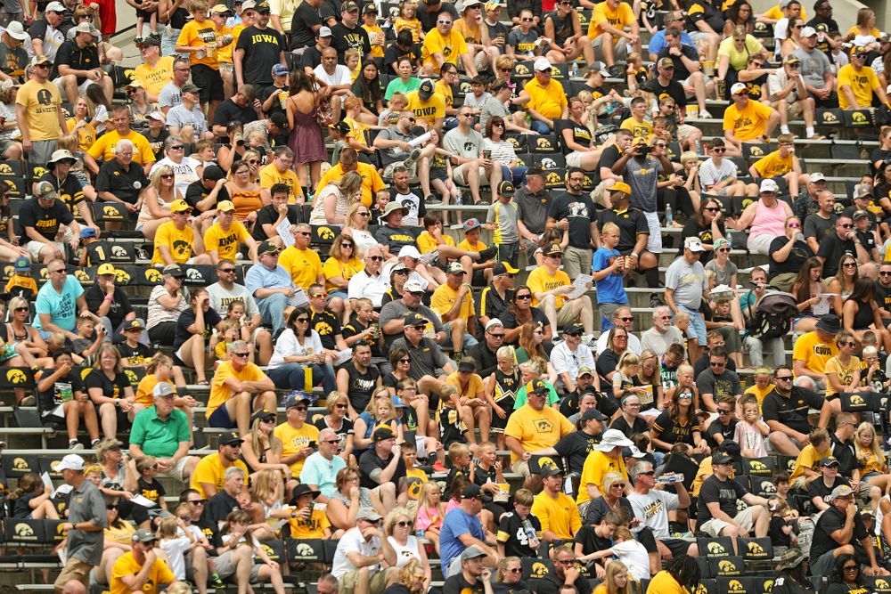 Fans watch Fall Camp Practice No. 8 at Kids Day at Kinnick Stadium in Iowa City on Saturday, Aug 10, 2019. (Stephen Mally/hawkeyesports.com)