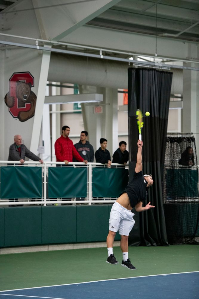 The Iowa men's tennis team competes against Cornell in The Rise Tennis Center in Ithaca, NY on Sunday, Feb. 24, 2019.