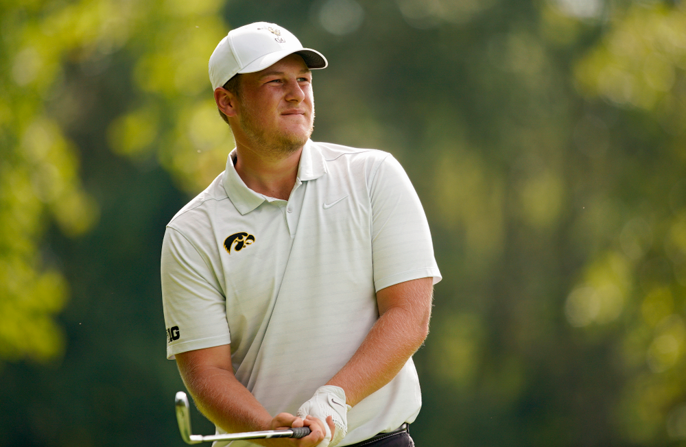 Iowa’s Alex Schaake prepares to tee off during the second day of the Golfweek Conference Challenge at the Cedar Rapids Country Club in Cedar Rapids on Monday, Sep 16, 2019. (Stephen Mally/hawkeyesports.com)