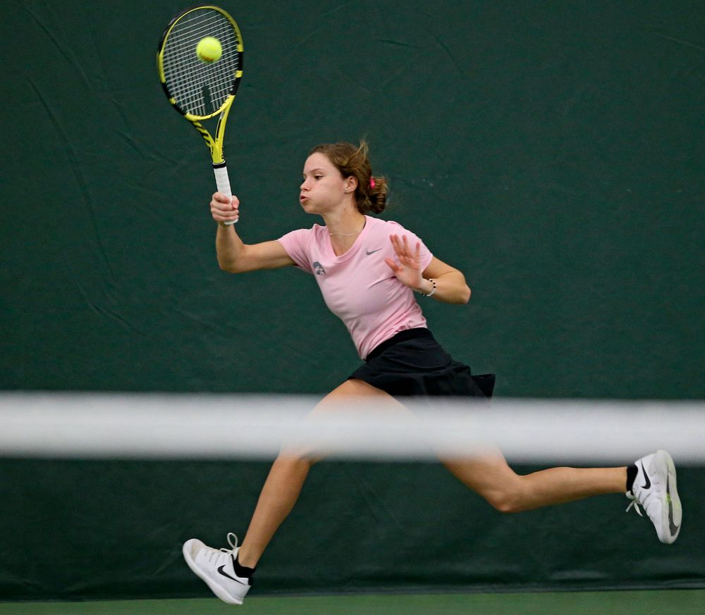 Iowa's Cloe Ruette plays a doubles match against Purdue at the Hawkeye Tennis and Recreation Complex in Iowa City on Friday, Mar. 29, 2019. (Stephen Mally/hawkeyesports.com)