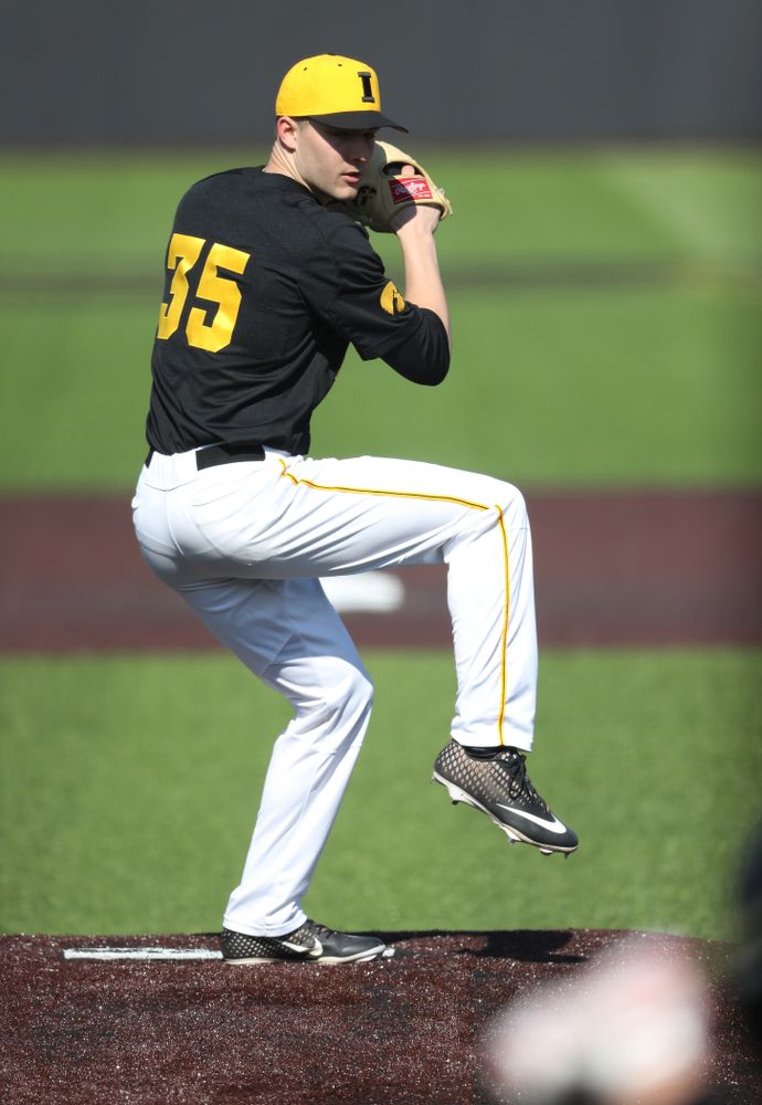 Iowa Hawkeyes Cam Baumann (35) against California State Northridge Sunday, March 17, 2019 at Duane Banks Field. (Brian Ray/hawkeyesports.com)