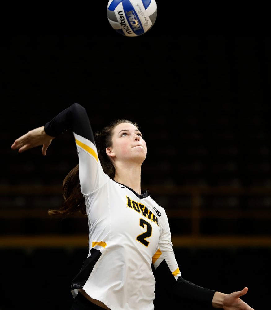 Iowa Hawkeyes setter Courtney Buzzerio (2) against Eastern Illinois Sunday, September 9, 2018 at Carver-Hawkeye Arena. (Brian Ray/hawkeyesports.com)