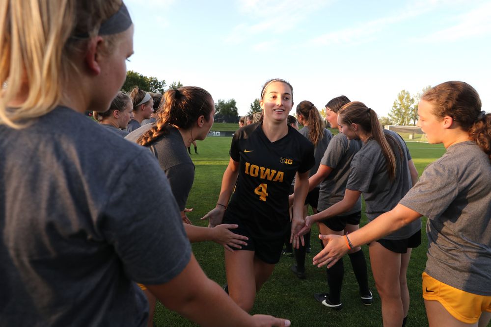 Iowa Hawkeyes forward Kaleigh Haus (4) during a 2-1 victory over the Iowa State Cyclones Thursday, August 29, 2019 in the Iowa Corn Cy-Hawk series at the Iowa Soccer Complex. (Brian Ray/hawkeyesports.com)