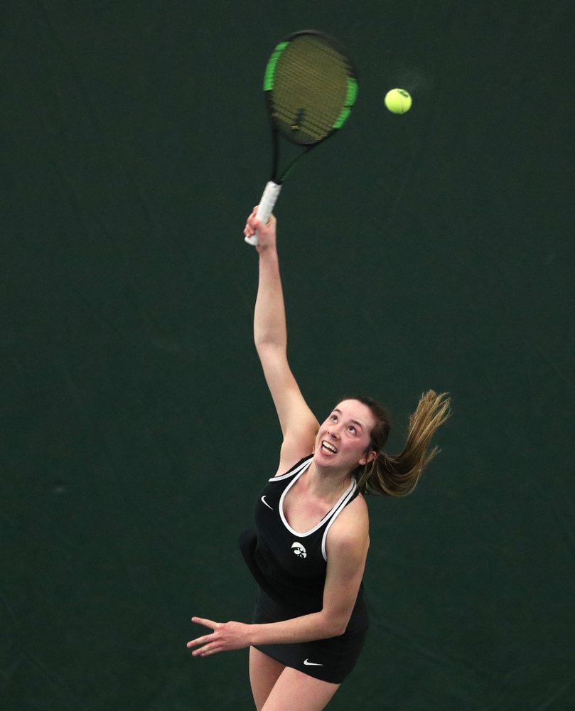 Iowa's Samantha Mannix against the Penn State Nittany Lions Sunday, February 24, 2019 at the Hawkeye Tennis and Recreation Complex. (Brian Ray/hawkeyesports.com)