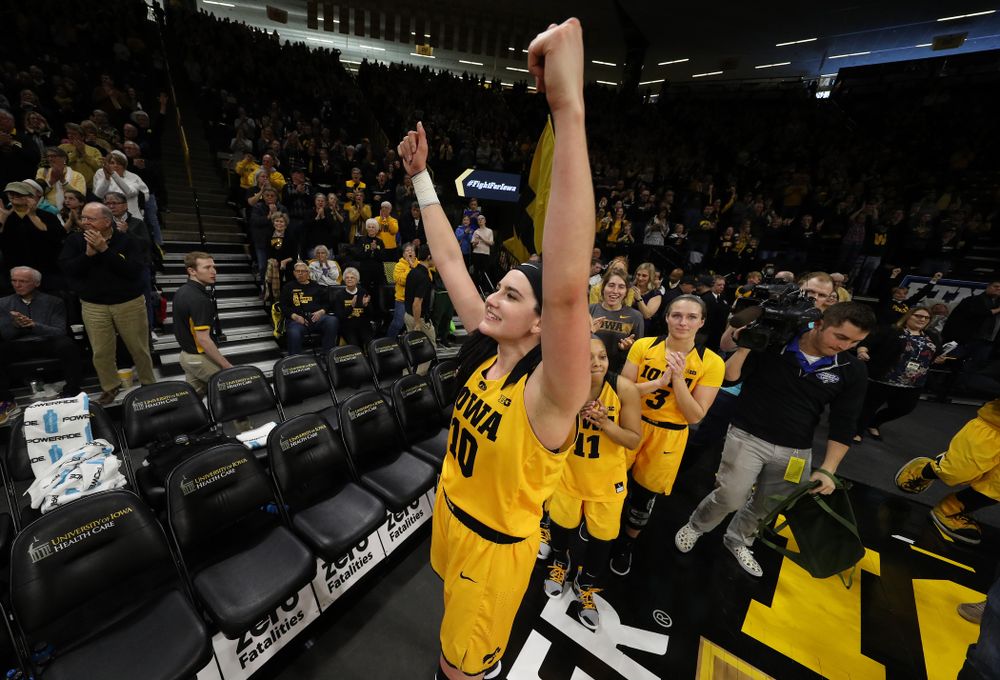 Iowa Hawkeyes forward Megan Gustafson (10) against the Northwestern Wildcats Sunday, March 3, 2019 at Carver-Hawkeye Arena. (Brian Ray/hawkeyesports.com)