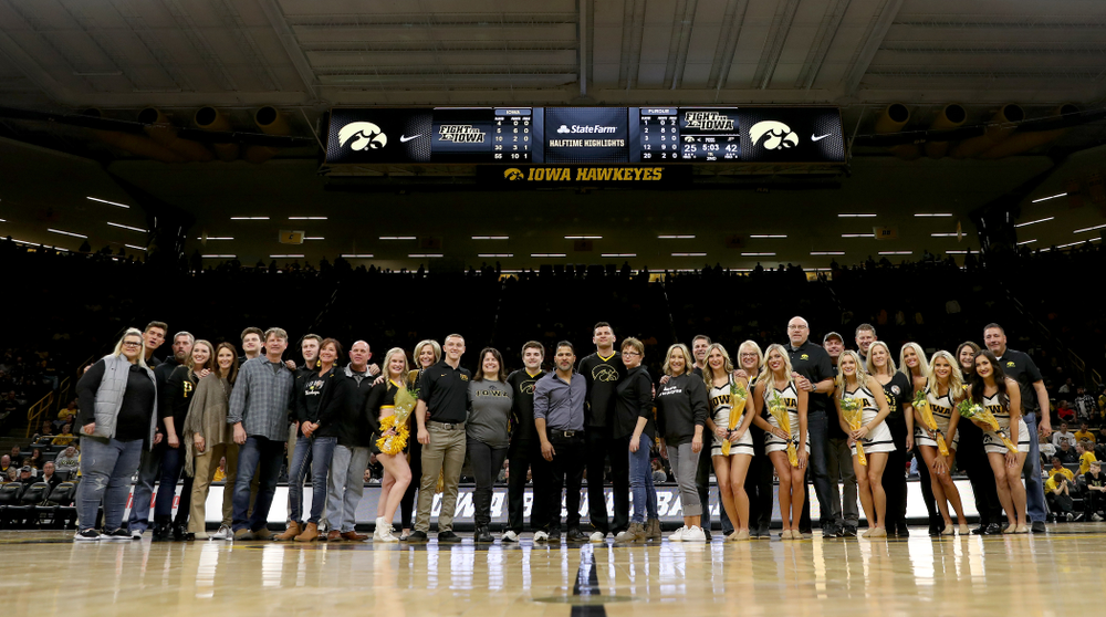 The Iowa Spirit Squad seniors at halftime of the Iowa Hawkeyes game against the Purdue Boilermakers Tuesday, March 3, 2020 at Carver-Hawkeye Arena. (Brian Ray/hawkeyesports.com)