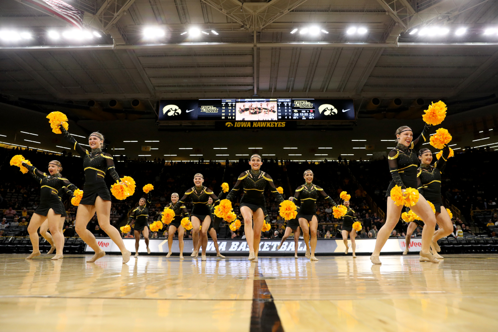 The Iowa Dance Team performs at halftime of the Iowa Hawkeyes game against the Maryland Terrapins Friday, January 10, 2020 at Carver-Hawkeye Arena. (Brian Ray/hawkeyesports.com)