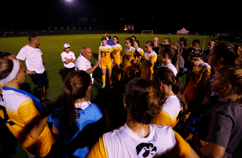 Iowa Hawkeyes head coach Dave DiIanni against the Missouri Tigers Friday, August 17, 2018 at the Iowa Soccer Complex. (Brian Ray/hawkeyesports.com)