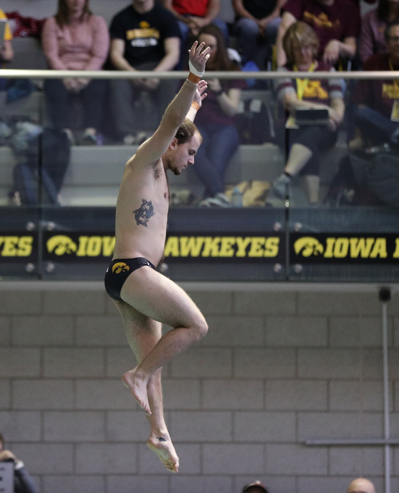 Iowa's Anton Hoherz competes on the 1-meter springboard during the 2019 Big Ten Swimming and Diving Championships Thursday, February 28, 2019 at the Campus Wellness and Recreation Center. (Brian Ray/hawkeyesports.com)