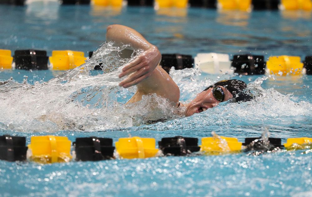 Iowa's Allyssa Fluit competes in the 100-yard freestyle during a meet against Michigan and Denver at the Campus Recreation and Wellness Center on November 3, 2018. (Tork Mason/hawkeyesports.com)