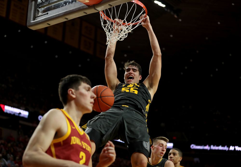 Iowa Hawkeyes forward Luka Garza (55) against the Iowa State Cyclones Thursday, December 12, 2019 at Hilton Coliseum in Ames, Iowa(Brian Ray/hawkeyesports.com)
