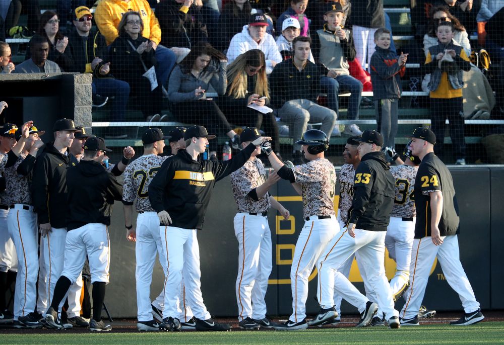 Iowa Hawkeyes Zeb Adreon (5) against the Nebraska Cornhuskers on Military Appreciation Night Friday, April 19, 2019 at Duane Banks Field. (Brian Ray/hawkeyesports.com)