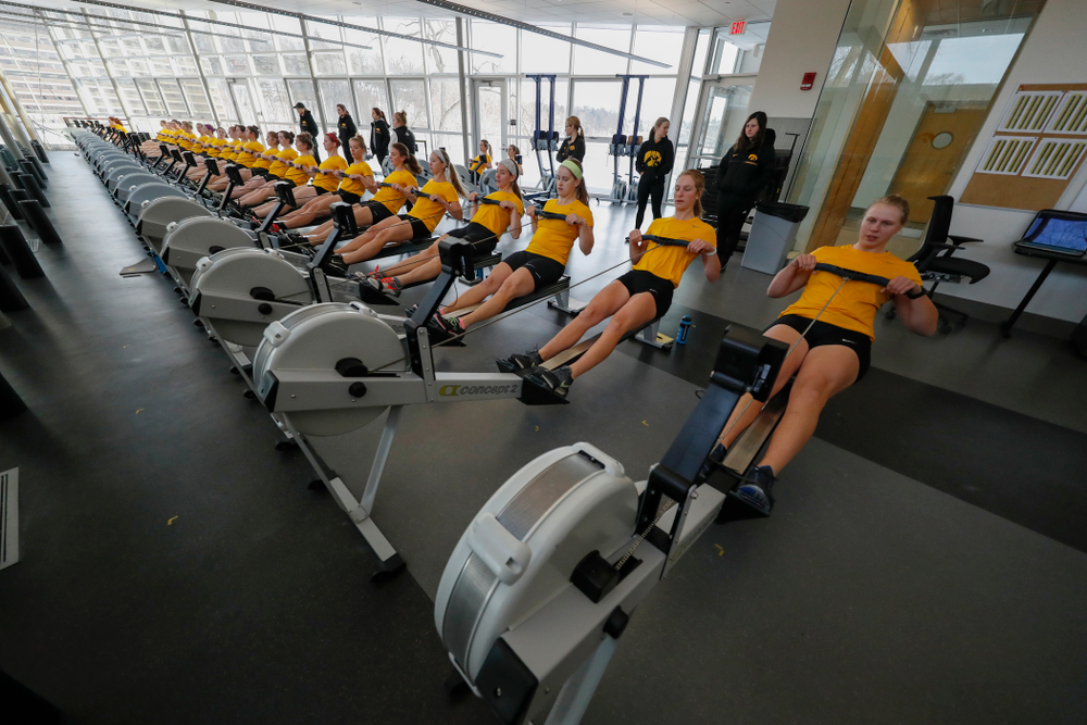 Members of the Iowa Rowing Team workout in the P. Sue Beckwith, M.D., Boathouse Monday, February 12, 2018 in Iowa City. (Brian Ray/hawkeyesports.com)