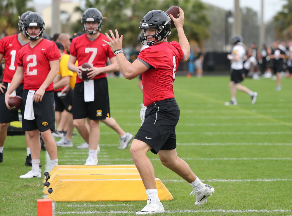 Iowa Hawkeyes quarterback Nate Stanley (4) during the team's first Outback Bowl Practice in Florida Thursday, December 27, 2018 at Tampa University. (Brian Ray/hawkeyesports.com)