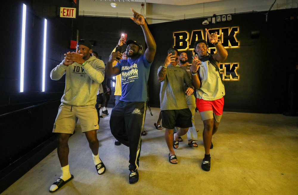 The Hawkeye Football Team sees the updates to their entrance tunnel at Kinnick Stadium for the first time Thursday, August 22, 2019 in Iowa City. (Brian Ray/hawkeyesports.com)