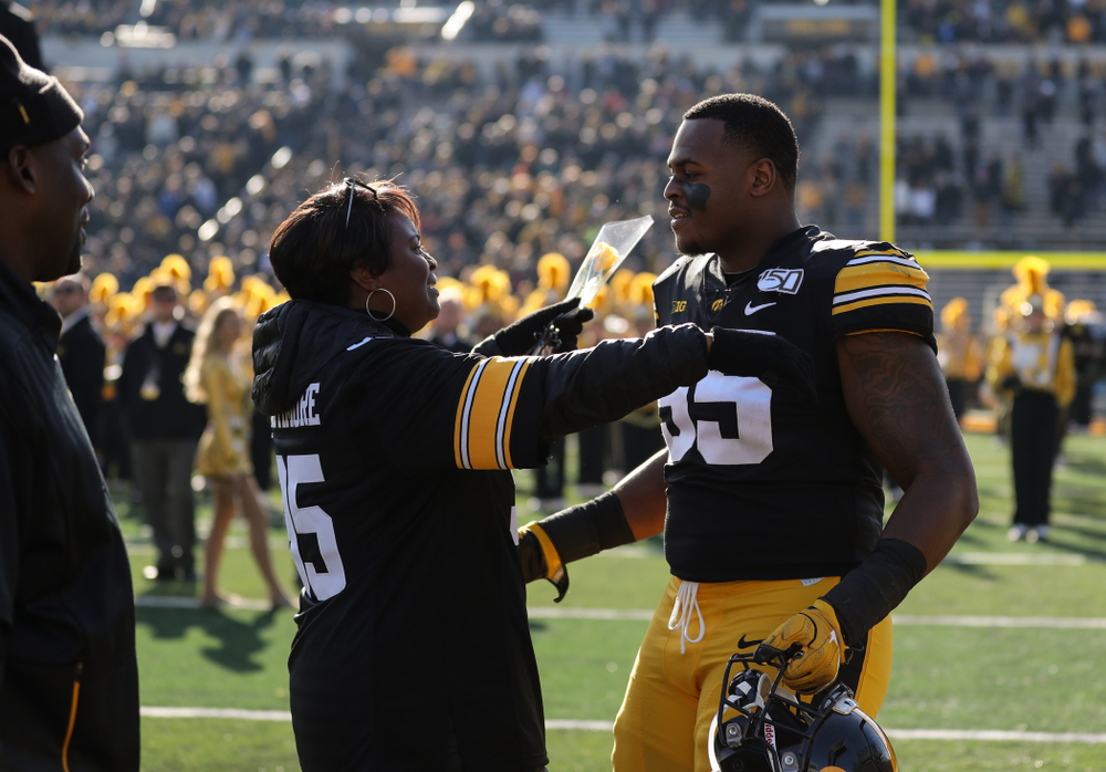 Iowa Hawkeyes defensive lineman Cedrick Lattimore (95) during Senior Day festivities before their game against the Illinois Fighting Illini Saturday, November 23, 2019 at Kinnick Stadium. (Brian Ray/hawkeyesports.com)