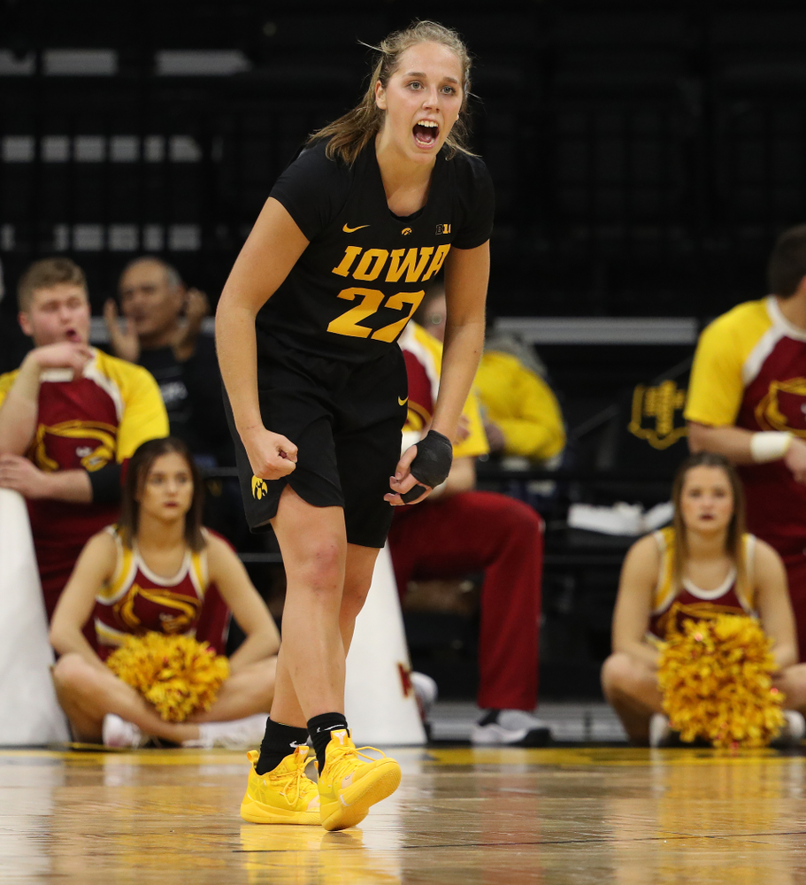 Iowa Hawkeyes guard Kathleen Doyle (22) against the Iowa State Cyclones in the Iowa Corn Cy-Hawk Series Wednesday, December 5, 2018 at Carver-Hawkeye Arena. (Brian Ray/hawkeyesports.com)