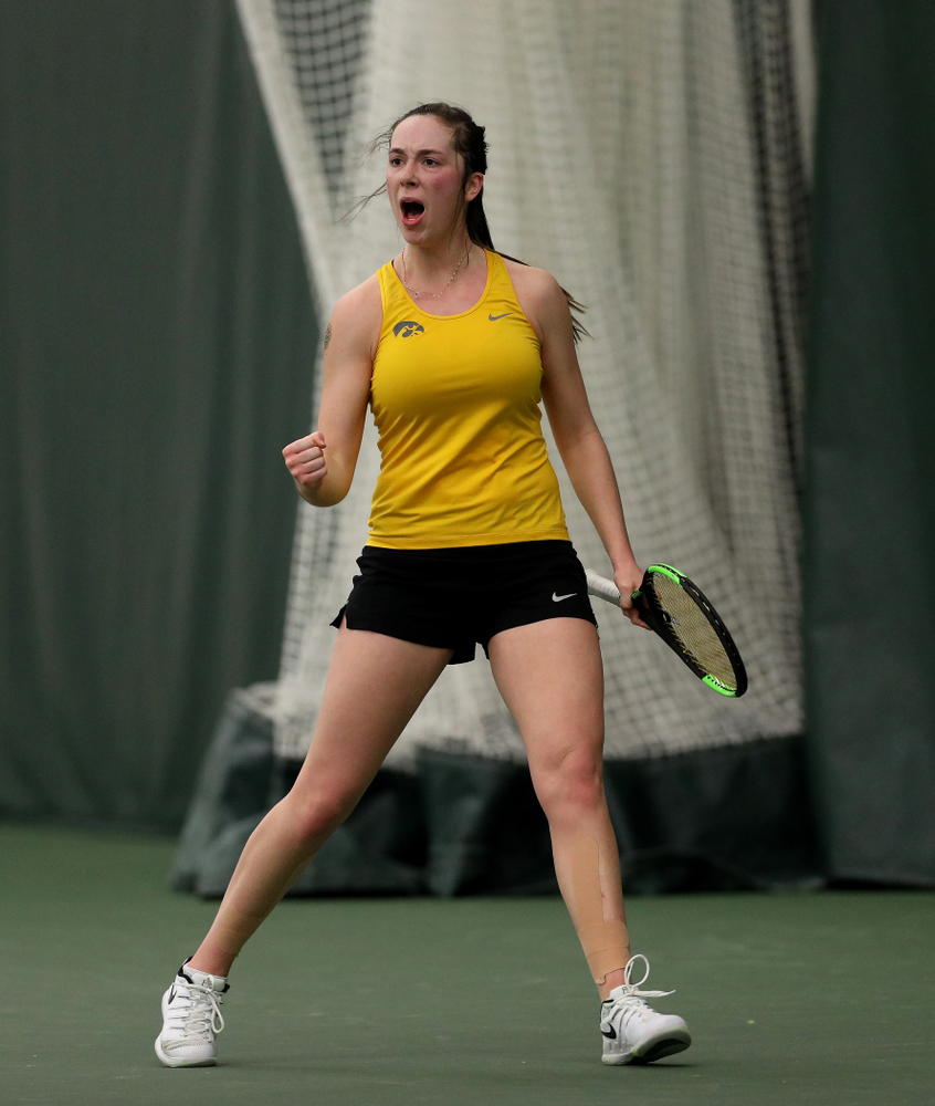 Iowa's Samantha Mannix against the Iowa State Cyclones Friday, February 8, 2019 at the Hawkeye Tennis and Recreation Complex. (Brian Ray/hawkeyesports.com)
