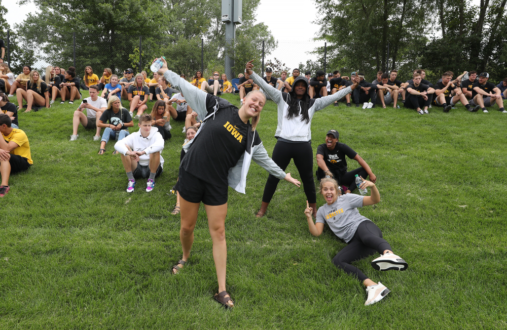 Members of the Iowa WomenÕs Basketball team cheer on the Hawkeyes during a 6-1 win over Northern Iowa Sunday, August 25, 2019 at the Iowa Soccer Complex. (Brian Ray/hawkeyesports.com)