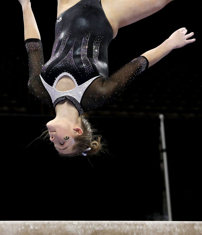Iowa’s Mackenzie Vance competes on the beam against Michigan State Saturday, February 1, 2020 at Carver-Hawkeye Arena. (Brian Ray/hawkeyesports.com)