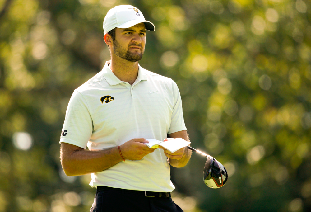 Iowa’s Gonzalo Leal prepares to tee off during the second day of the Golfweek Conference Challenge at the Cedar Rapids Country Club in Cedar Rapids on Monday, Sep 16, 2019. (Stephen Mally/hawkeyesports.com)