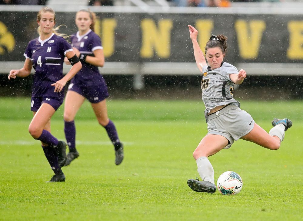 Iowa forward Devin Burns (30) lines up a shot during the second half of their match at the Iowa Soccer Complex in Iowa City on Sunday, Sep 29, 2019. (Stephen Mally/hawkeyesports.com)