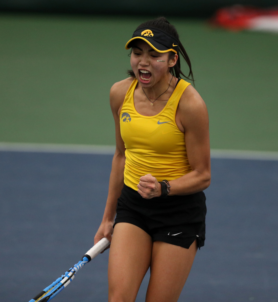 Iowa's Michelle Bacalla against the Iowa State Cyclones Friday, February 8, 2019 at the Hawkeye Tennis and Recreation Complex. (Brian Ray/hawkeyesports.com)