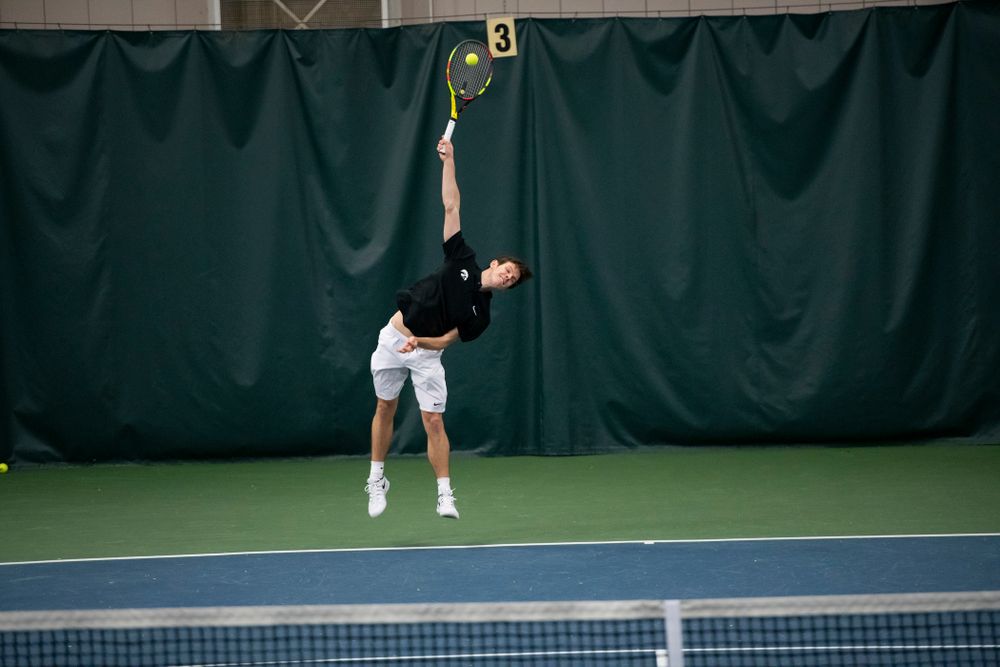 The Iowa men's tennis team competes against Cornell in The Rise Tennis Center in Ithaca, NY on Sunday, Feb. 24, 2019.