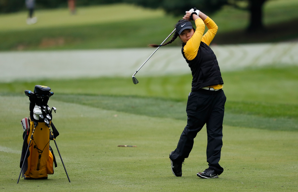 Iowa's Rachel Fujitani hits an approach shot during the Diane Thomason Invitational at Finkbine Golf Course on September 29, 2018. (Tork Mason/hawkeyesports.com)