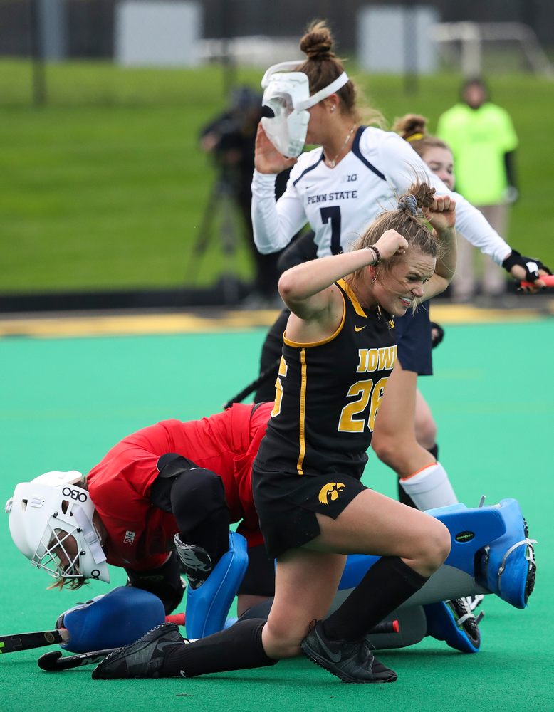 Iowa Hawkeyes forward Madeleine Murphy (26) celebrates after scoring a goal during a game against No. 6 Penn State at Grant Field on October 12, 2018. (Tork Mason/hawkeyesports.com)