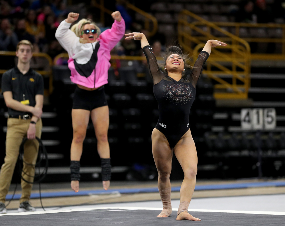 Iowa’s Claire Kaji competes on the floor against Michigan Friday, February 14, 2020 at Carver-Hawkeye Arena. (Brian Ray/hawkeyesports.com)