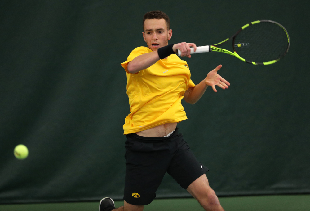Kareem Allaf against the Butler Bulldogs Sunday, January 27, 2019 at the Hawkeye Tennis and Recreation Complex. (Brian Ray/hawkeyesports.com)