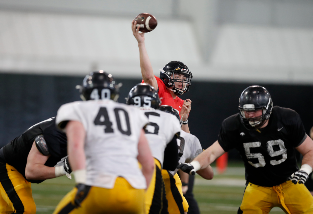 Iowa Hawkeyes quarterback Nathan Stanley (4) during spring practice Thursday, March 29, 2018 at the Hansen Football Performance Center. (Brian Ray/hawkeyesports.com)