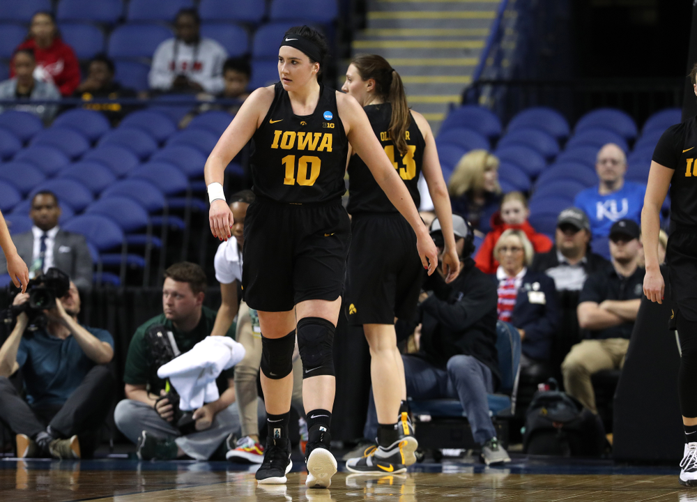 Iowa Hawkeyes forward Megan Gustafson (10) against the Baylor Lady Bears in the regional final of the 2019 NCAA Women's College Basketball Tournament Monday, April 1, 2019 at Greensboro Coliseum in Greensboro, NC.(Brian Ray/hawkeyesports.com)