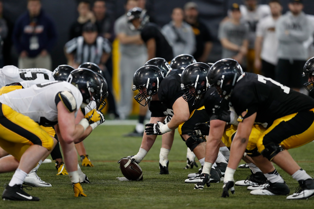 The Iowa Hawkeyes during spring practice Saturday, March 31, 2018 at the Hansen Football Performance Center. (Brian Ray/hawkeyesports.com)