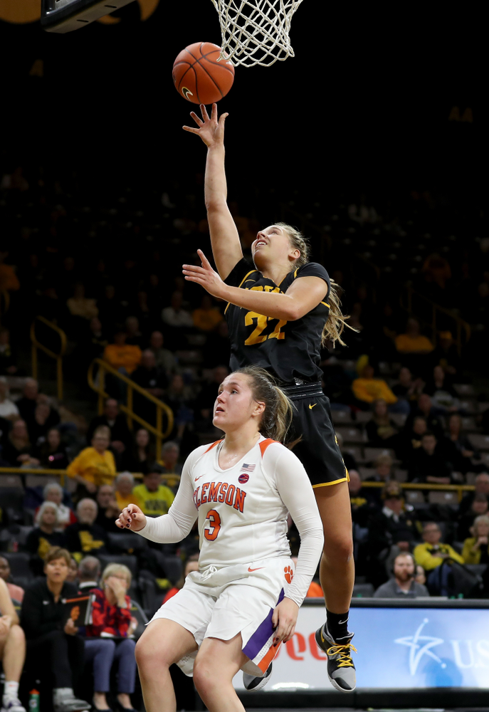 Iowa Hawkeyes guard Kathleen Doyle (22) against Clemson Wednesday, December 4, 2019 at Carver-Hawkeye Arena. (Brian Ray/hawkeyesports.com)