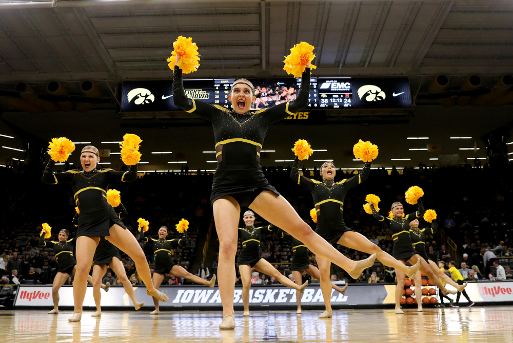 The Iowa Dance Team performs at halftime of the Iowa Hawkeyes game against the Maryland Terrapins Friday, January 10, 2020 at Carver-Hawkeye Arena. (Brian Ray/hawkeyesports.com)