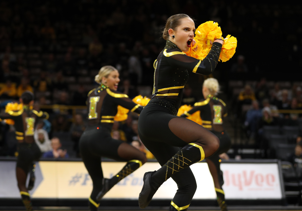The Iowa Dance Team performs at halftime of the Iowa Hawkeyes game against the Nebraska Cornhuskers Thursday, January 3, 2019 at Carver-Hawkeye Arena. (Brian Ray/hawkeyesports.com)