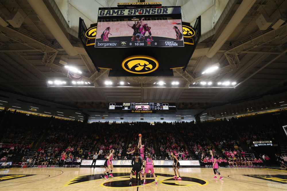 Iowa Hawkeyes forward Megan Gustafson (10) against the seventh ranked Maryland Terrapins Sunday, February 17, 2019 at Carver-Hawkeye Arena. (Brian Ray/hawkeyesports.com)
