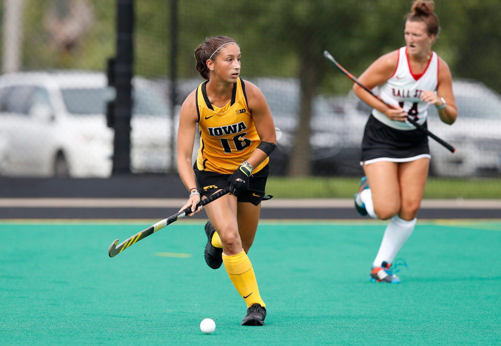 Iowa Hawkeyes Isabella Solaroli (16) against Ball State Sunday, September 2, 2018 at Grant Field. (Brian Ray/hawkeyesports.com)