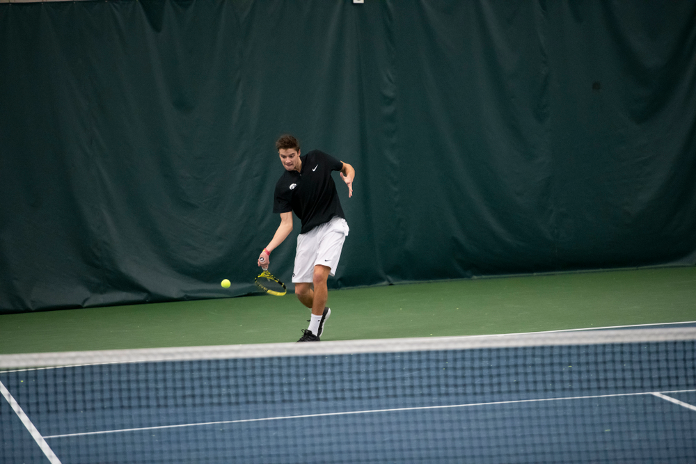 The Iowa men's tennis team competes against Cornell in The Rise Tennis Center in Ithaca, NY on Sunday, Feb. 24, 2019.