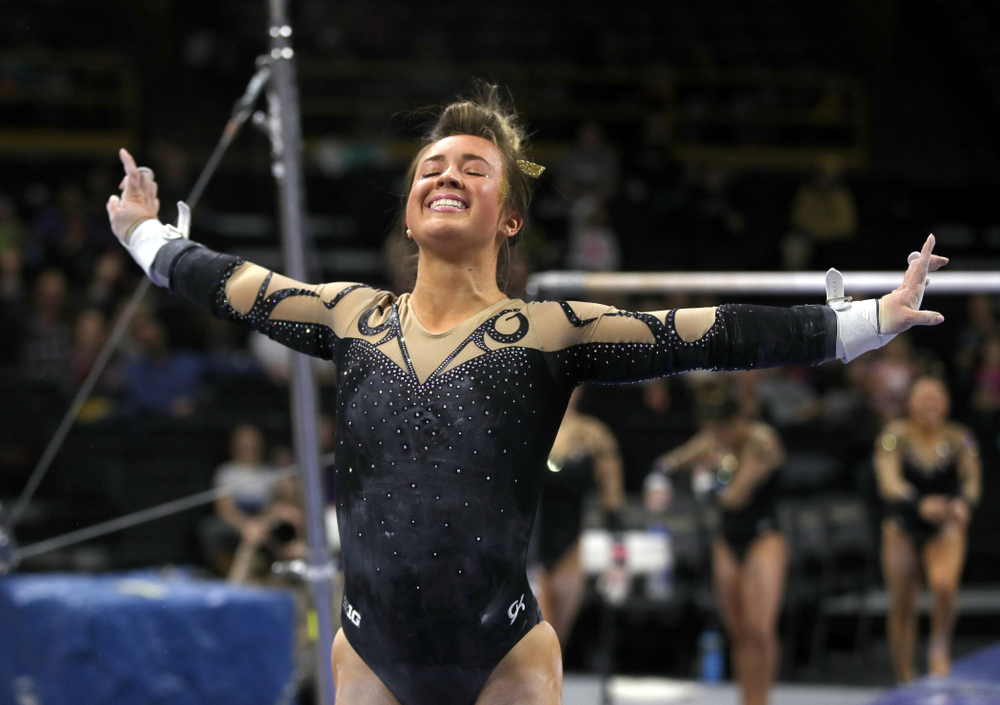Iowa's Maddie Kampschroeder competes on the bars during their meet against Southeast Missouri State Friday, January 11, 2019 at Carver-Hawkeye Arena. (Brian Ray/hawkeyesports.com)
