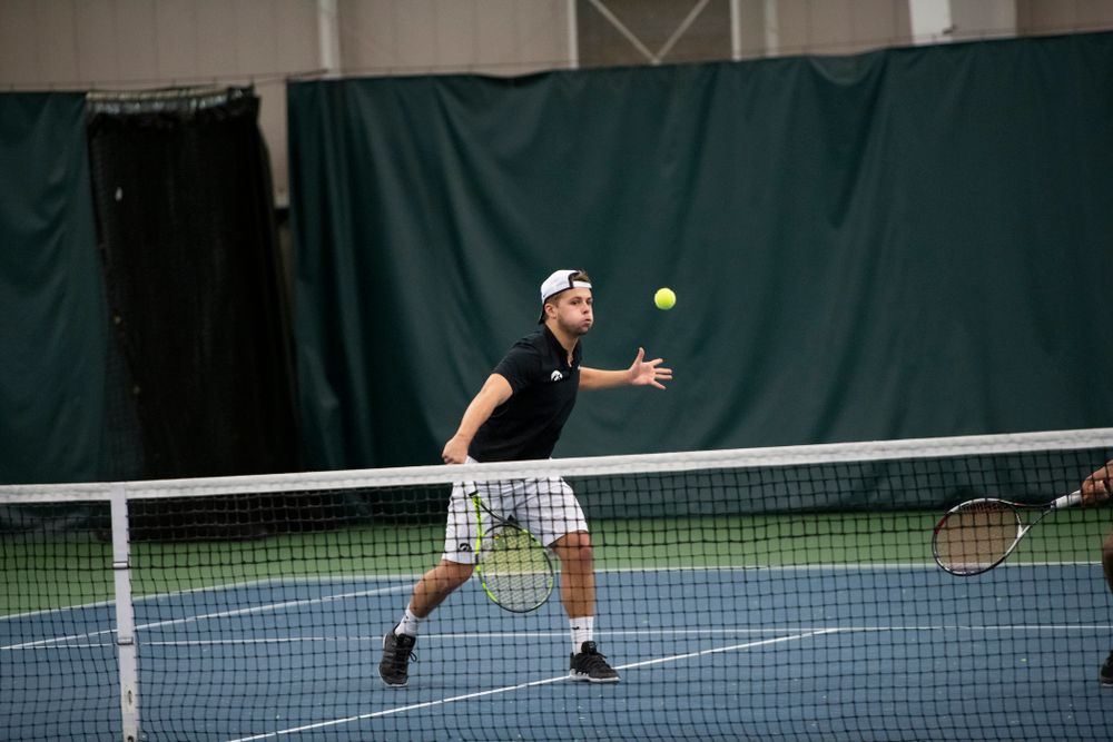 The Iowa men's tennis team competes against Cornell in The Rise Tennis Center in Ithaca, NY on Sunday, Feb. 24, 2019.