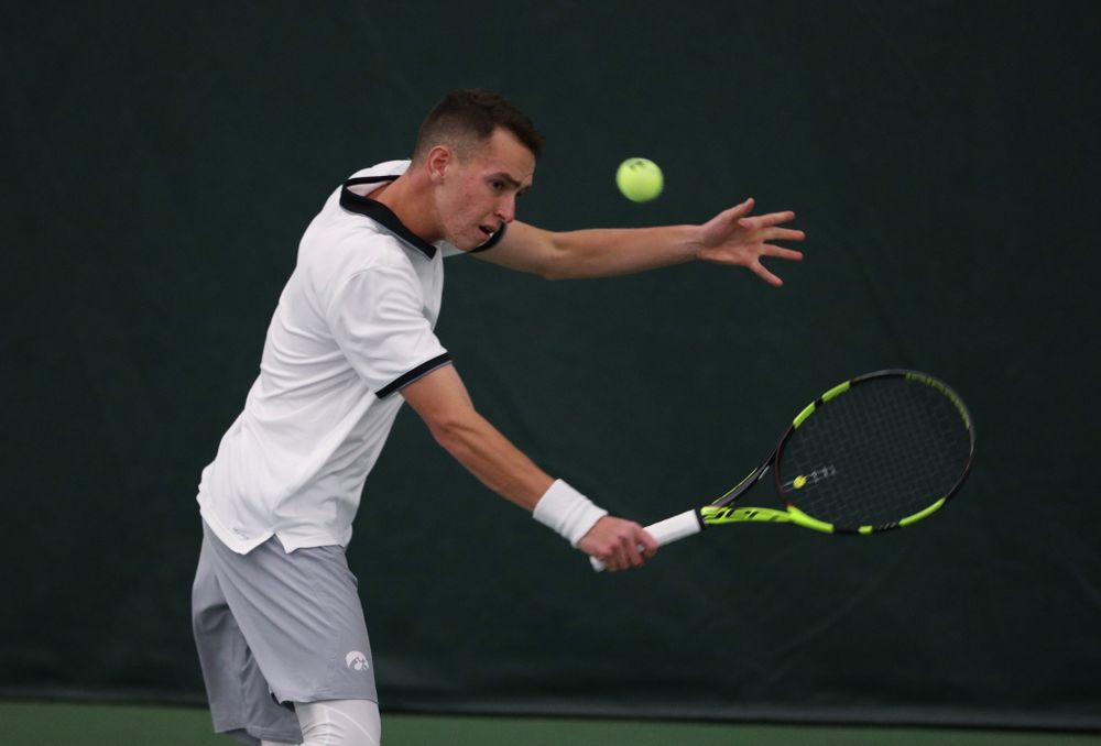 Iowa's Kareem Allaf against Western Michigan Saturday, January 19, 2019 at the Hawkeye Tennis and Recreation Complex. (Brian Ray/hawkeyesports.com)